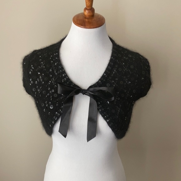 E by Eci Petite Black sequined angora blend shrug - Picture 1 of 6